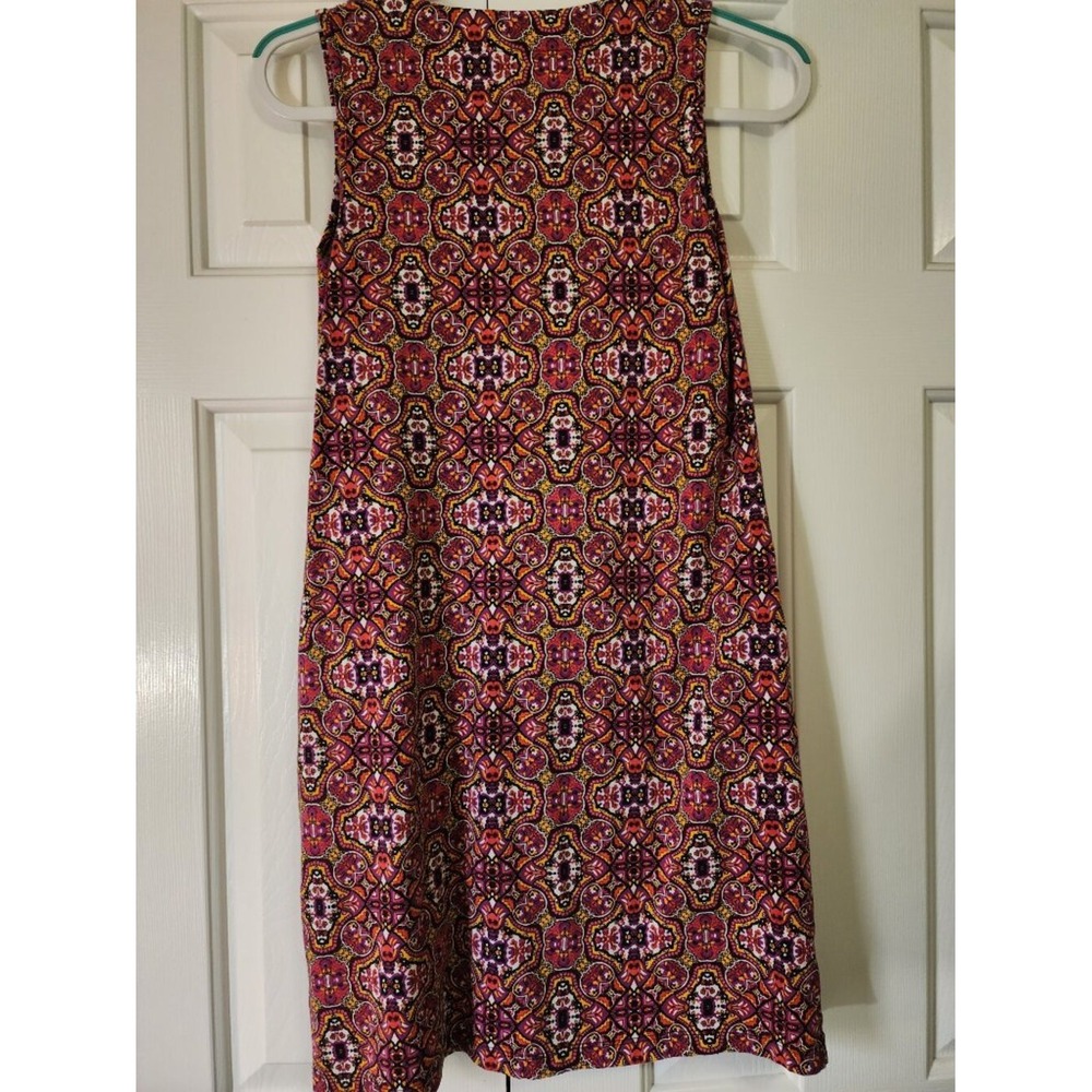 Lands End Womens XS Pink Orange Medallion Split Neck Sleeveless Shift Dress - Picture 8 of 10